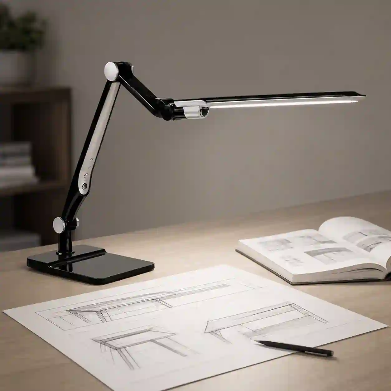 Kloubové rameno lampy GRAFIK směrující světlo nad knihu